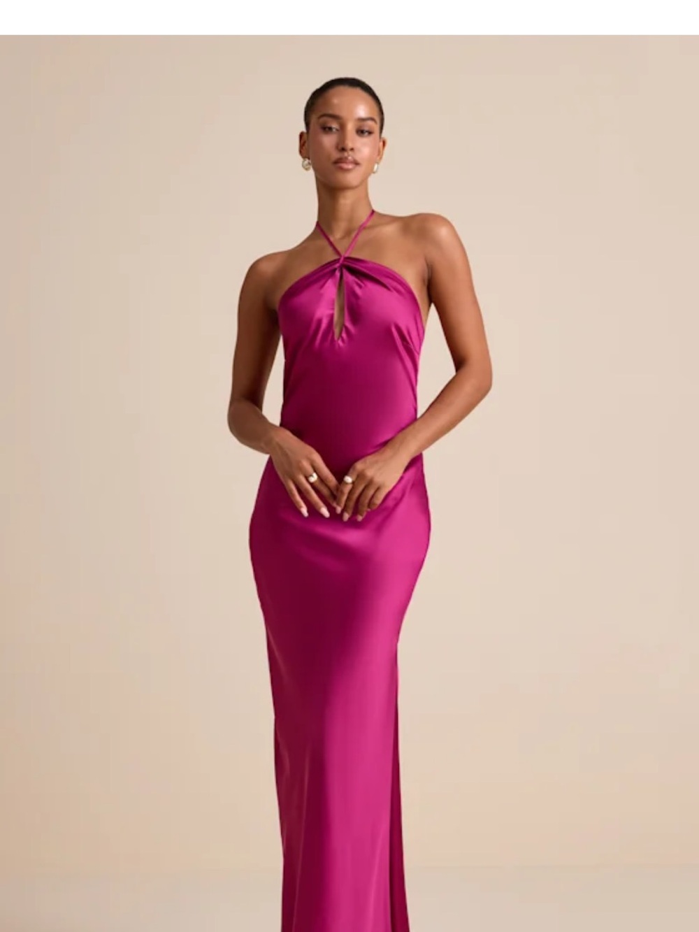 Lulu's Fuchsia Halter Satin Maxi Dress